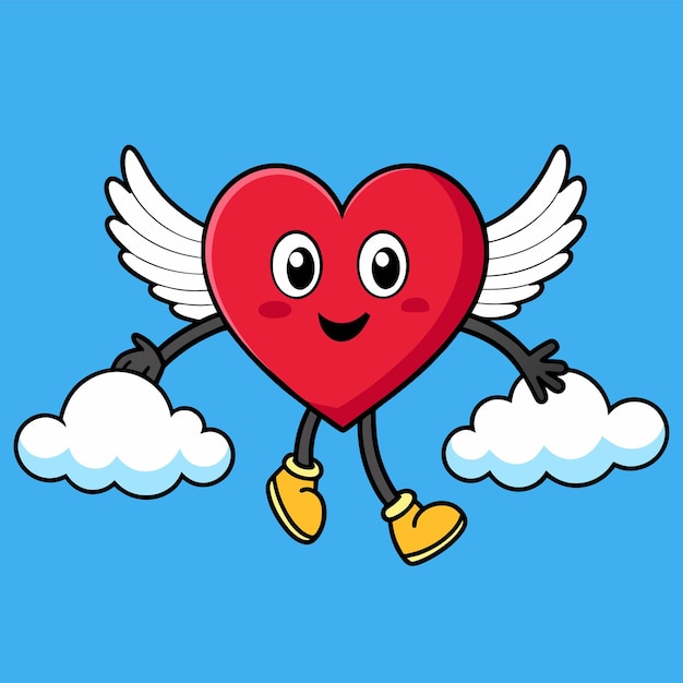 Vetor cute heart angel love wings adesivo desenhado à mão conceito de ícone ilustração isolada