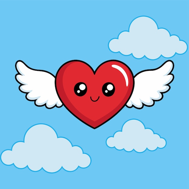 Cute heart angel love wings adesivo desenhado à mão conceito de ícone ilustração isolada