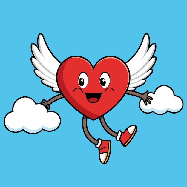 Cute heart angel love wings adesivo desenhado à mão conceito de ícone ilustração isolada