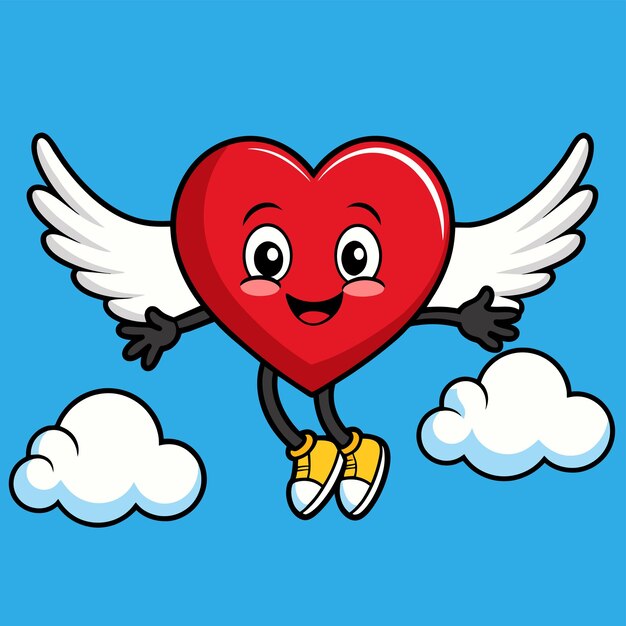 Vetor cute heart angel love wings adesivo desenhado à mão conceito de ícone ilustração isolada