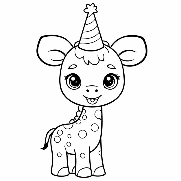 Cute ilustração vetorial girafa doodle preto e branco para crianças página