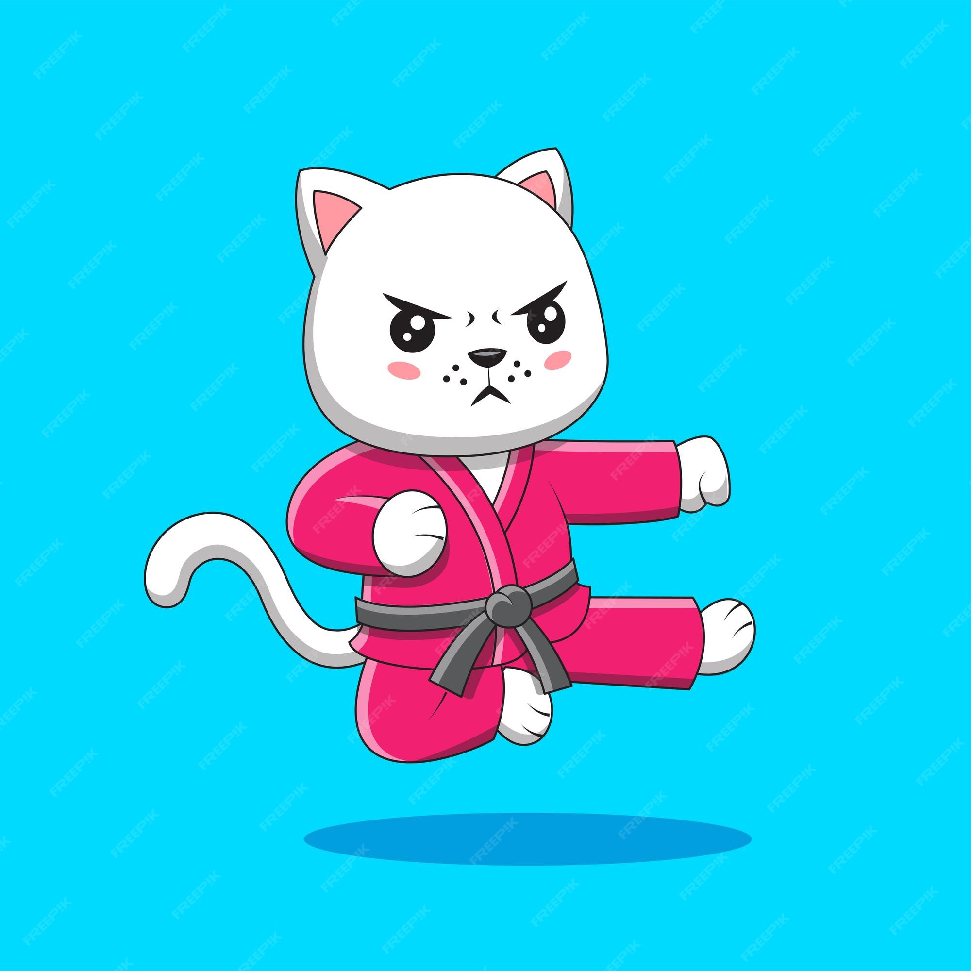 Artes Marciais. Vetor De Ilustração Ninja Gato. Um Gato Com Uma