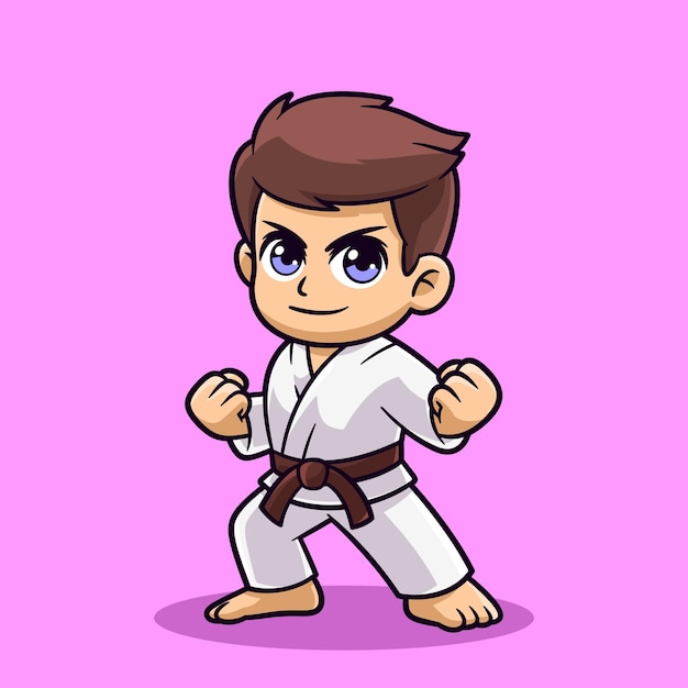 Vetor cute karate kid boyin desenho animado estilo vector ilustração