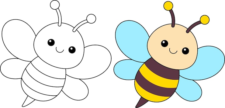 Vetor cute kawaii personagem de desenho animado abelha página de coloração vetor folhas de trabalho imprimíveis