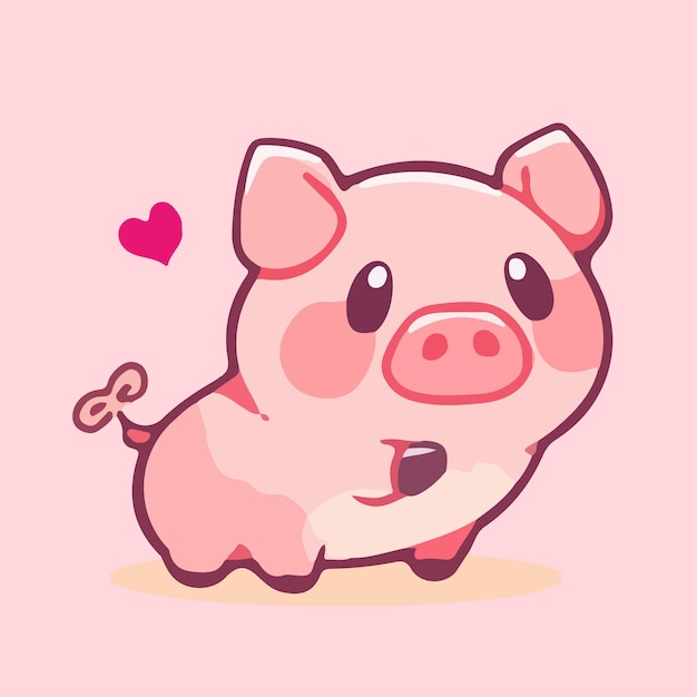 Vetor cute kawaii pink piggy cartoon vetor ilustração animal porco
