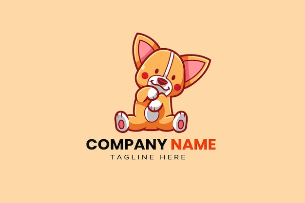 Vetor cute kawaii puppy corgi shiba inu cachorro mascote ícone de modelo de desenho animado ilustração desenhada à mão