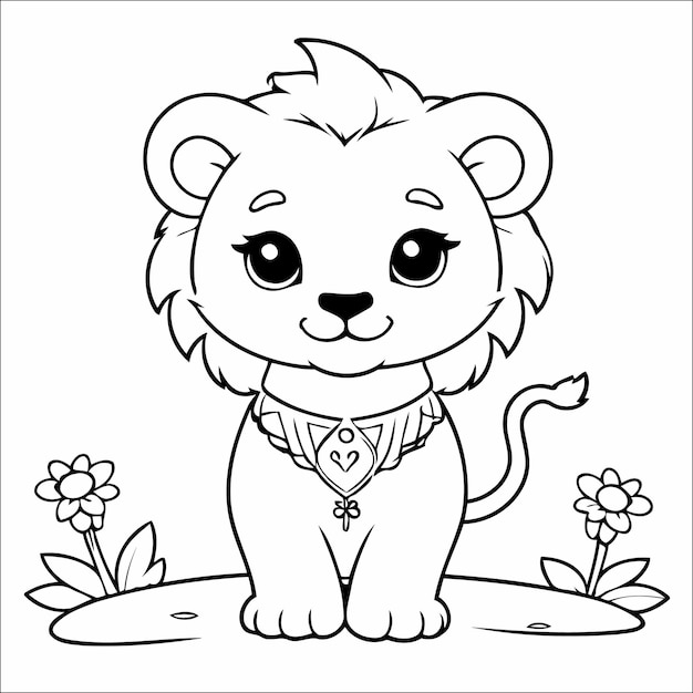 Vetor cute lion kawaii vector página para colorir para crianças