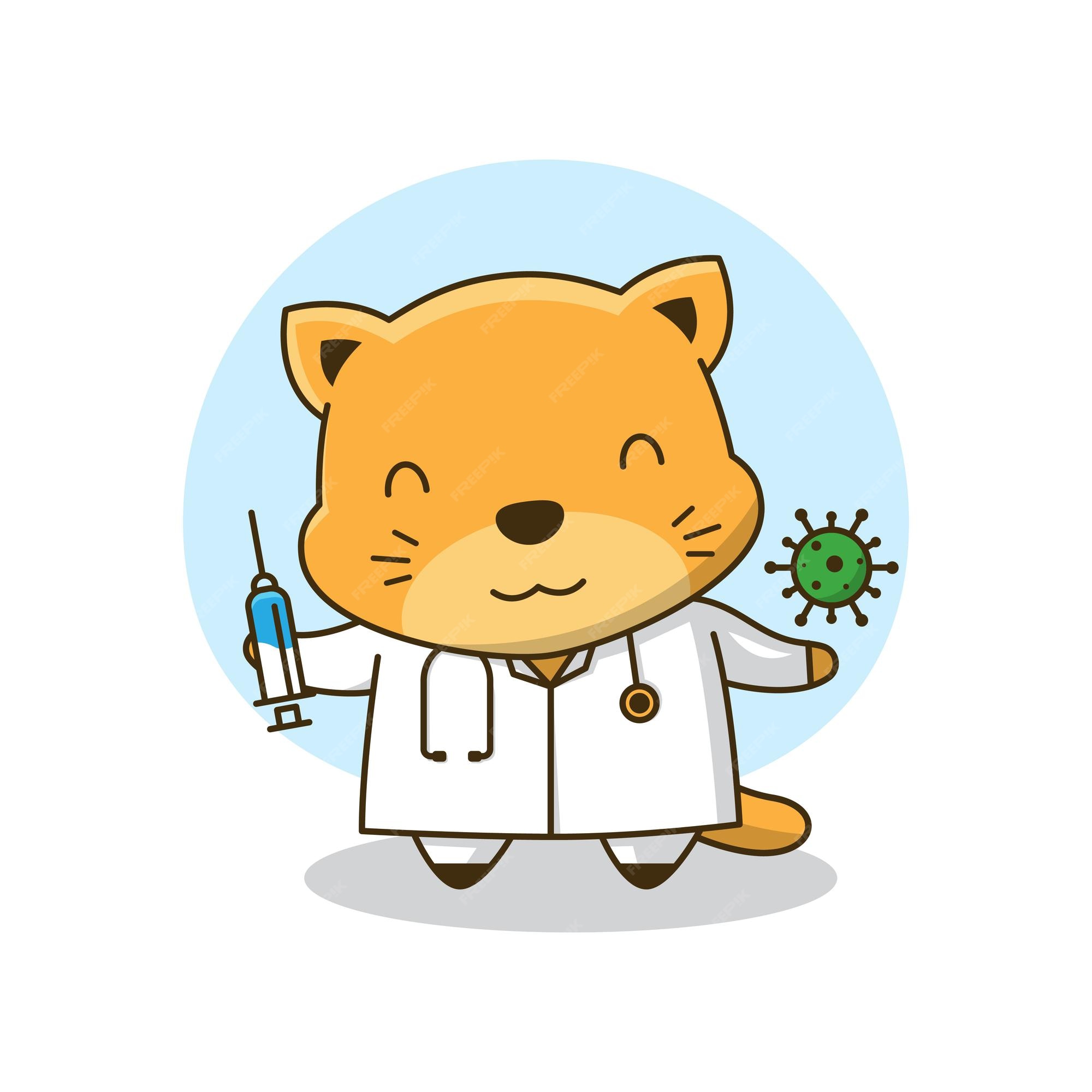 Cute little doctor cat relatório médico desenho animado saúde infantil