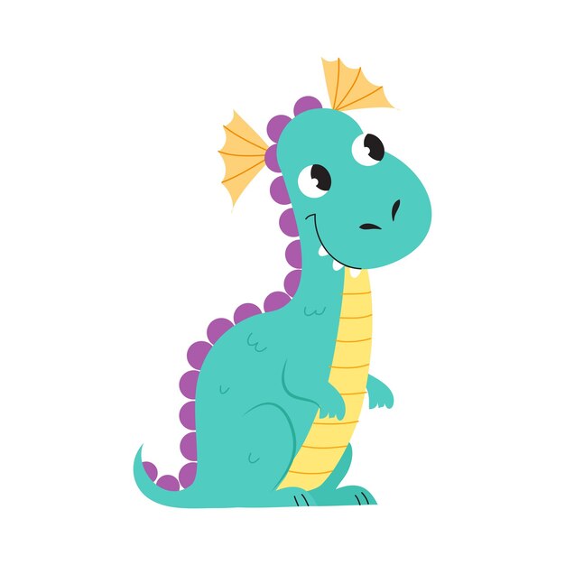 Cute Little Dragon Adorable Funny Baby Dinosaur Conto de fadas Personagem de desenho animado Ilustração vetorial