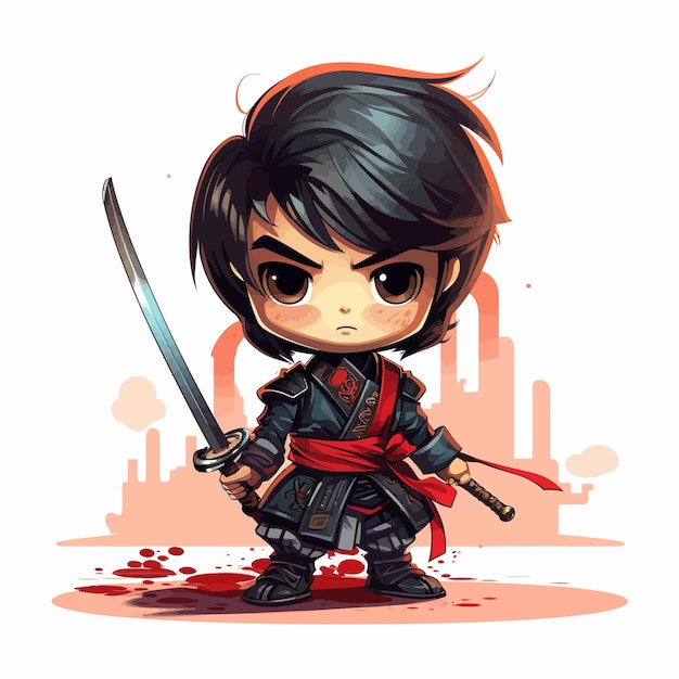 Vetor cute_little_samurai_character_illustration