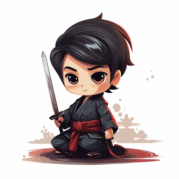 Vetor cute_little_samurai_character_illustration