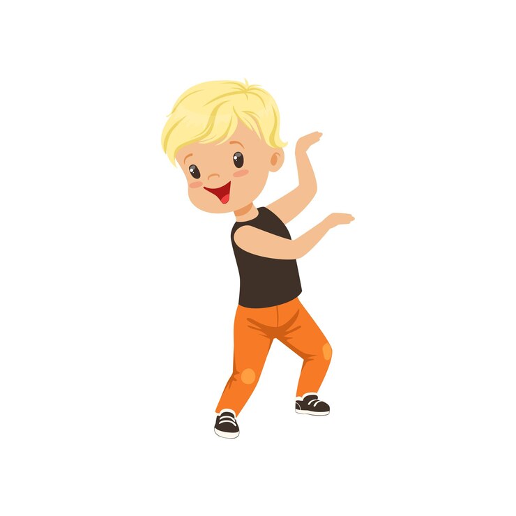 Vetor cute menino loiro dançando em roupas casuais vetor ilustração isolada em um fundo branco