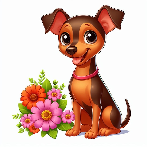 Vetor cute miniature pinscher cão desenho animado vector style fundo branco