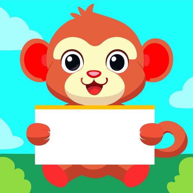 Cute monkey poster frame template signboard hand drawn flat stylish cartoon sticker icon concept