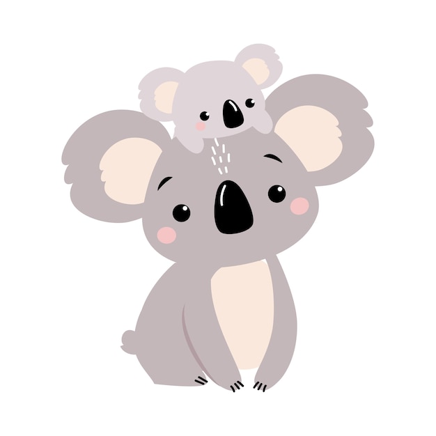 Cute Mother Koala e seu pequeno bebê Belos animais australianos Ilustração vetorial de personagens de desenho animado