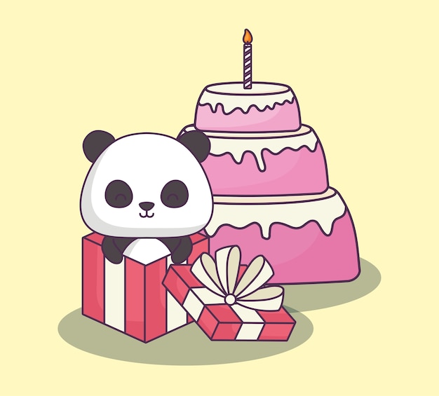 cute panda bear celebrando a festa kawaii personagem