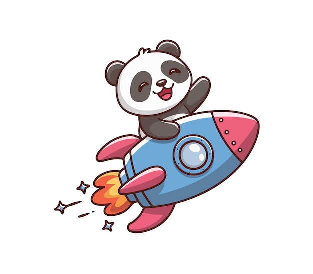 Cute Panda Business Riding Rocket Cartoon Vector Icon Ilustração Tecnologia Animal Isolado Plano