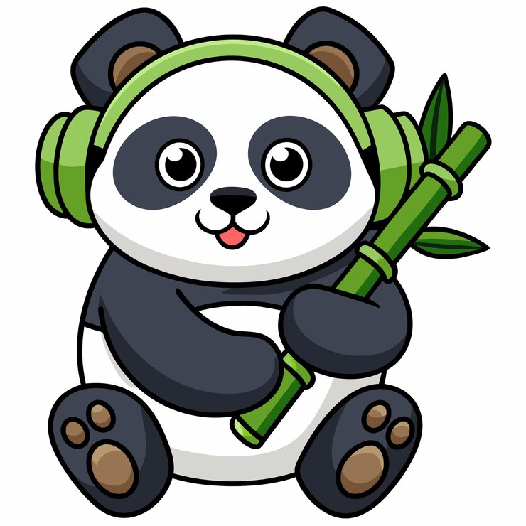 Vetor cute panda hug bamboo com fone de ouvido cartoon icon vector ilustração animal nature icon concept isolado premium vector flat cartoon estilo