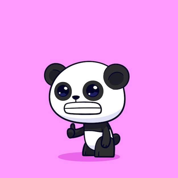 Cute panda polegar para cima sorriso amargo conceito isolado premium vetor plano estilo de desenho animado