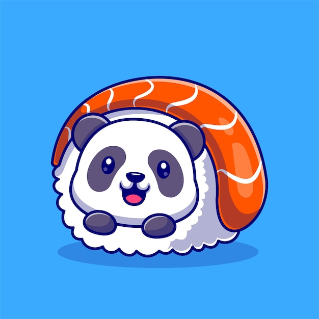 Cute panda sushi cartoon icon ilustração vetorial. conceito de ícone de alimento animal isolado vetor premium. estilo flat cartoon