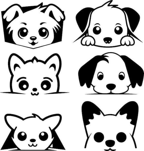 Vetor cute peeking dog svg conjunto de ilustração vetorial