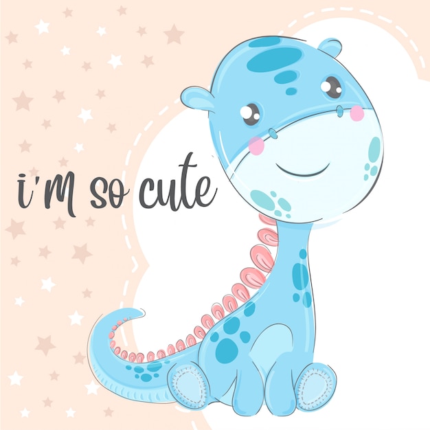 Cute, pequeno, dinossauro, mão, desenhado, animal, ilustração