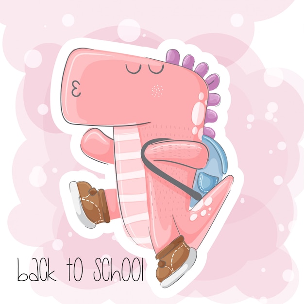 Cute, pequeno, dinossauro, mão, desenhado, ilustração