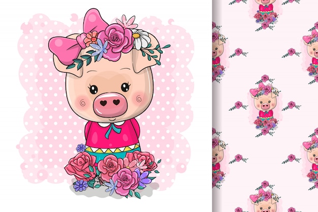 Cute piggy girl isolado em um fundo rosa