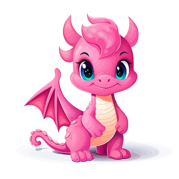 Vetor cute_pink_dragon_cartoon_character_standing