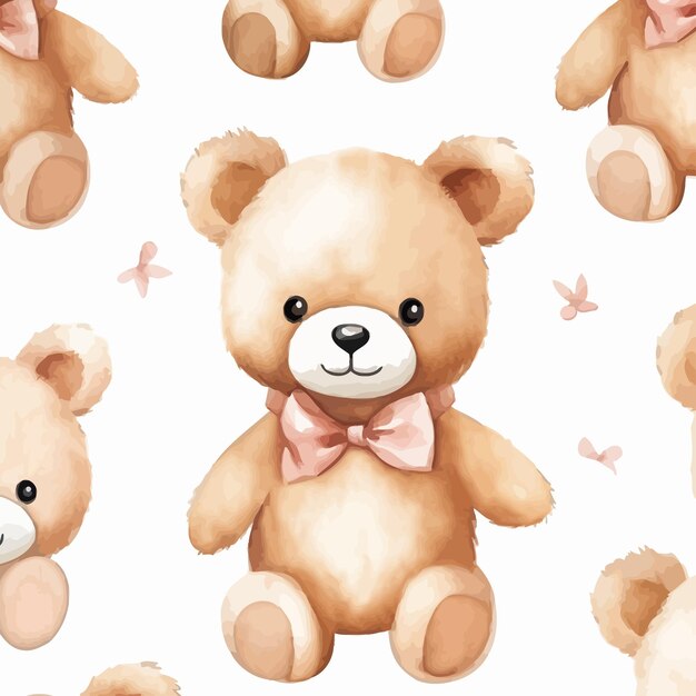 Vetor cute_plush_teddy_bear_doll_seamless_pattern