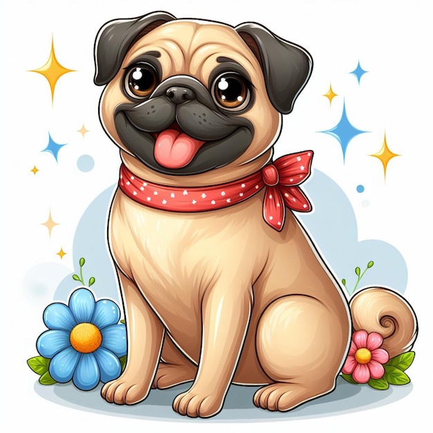 Vetor cute pug dog vector ilustração de desenho animado