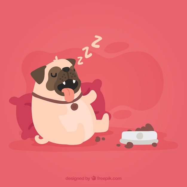 Vetor cute pug dormindo com design plano