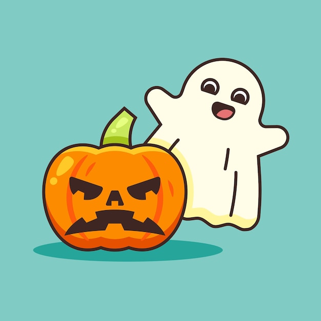 Cute pumpkin halloween e cute ghost.