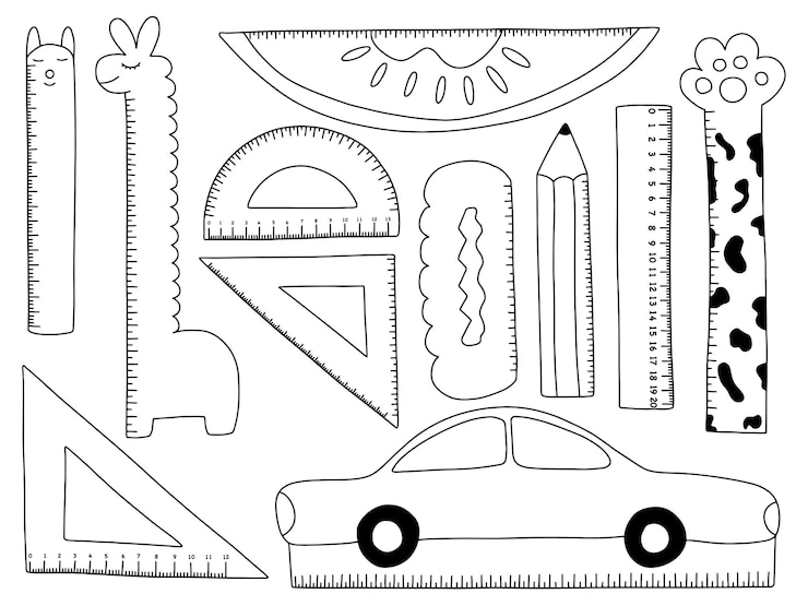 Vetor cute rulers set de vetores desenhados à mão kawaii rulers doodle set