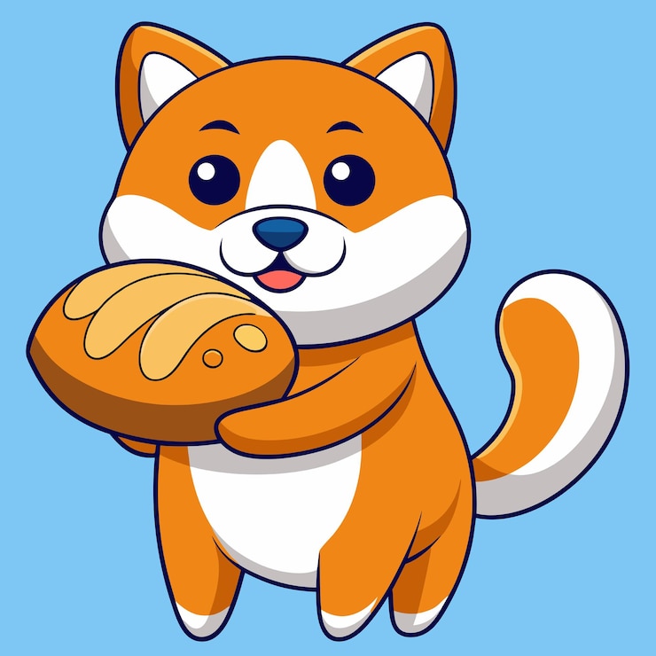 Vetor cute shiba inu dog artist holding bread cartoon vector icon ilustração animal food icon concept isolado premium vector flat cartoon estilo