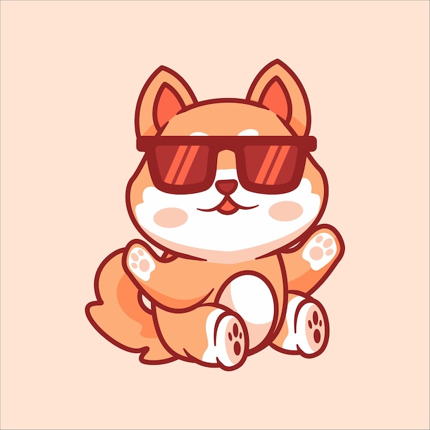 Vetor cute shiba inu usando óculos animal de ilustração de desenho animado