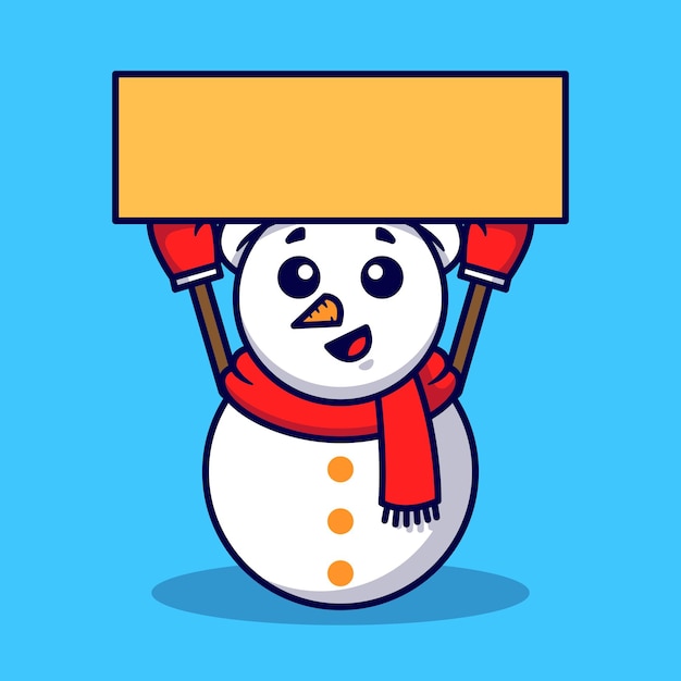 Vetor cute snowman holding sign ilustração de desenho animado vetorial isolada
