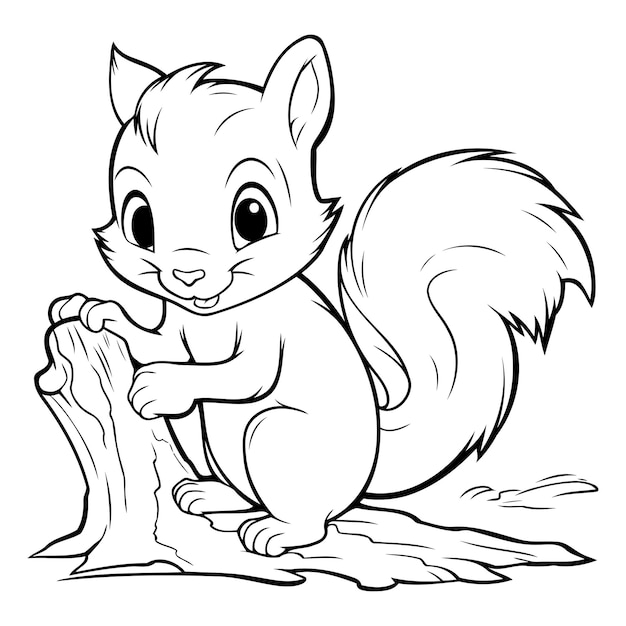 Vetor cute squirrel coloring book ilustração vetorial isolada em fundo branco