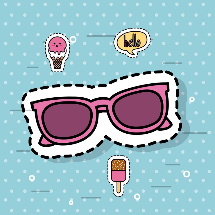 Vetor cute sunglasses fashion kawaii ice cream