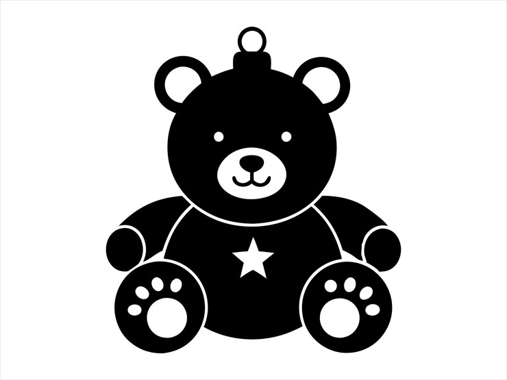 Vetor cute teddy bear baby shower clipart com simples ornamento de natal silhueta negra