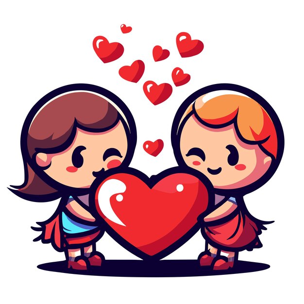 Vetor cute valentine casal amor desenhado à mão plano elegante mascote desenho de personagem de desenho animado adesivo