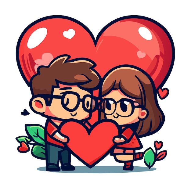 Cute valentine casal amor desenhado à mão plano elegante mascote desenho de personagem de desenho animado adesivo