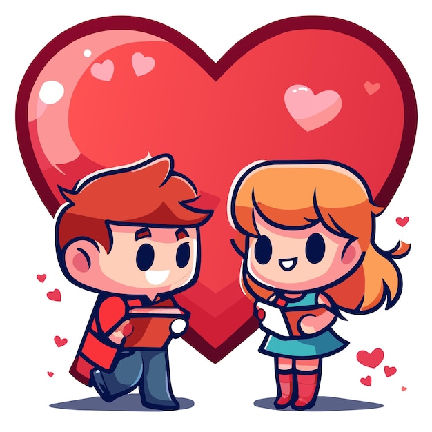 Vetor cute valentine casal amor desenhado à mão plano elegante mascote desenho de personagem de desenho animado adesivo