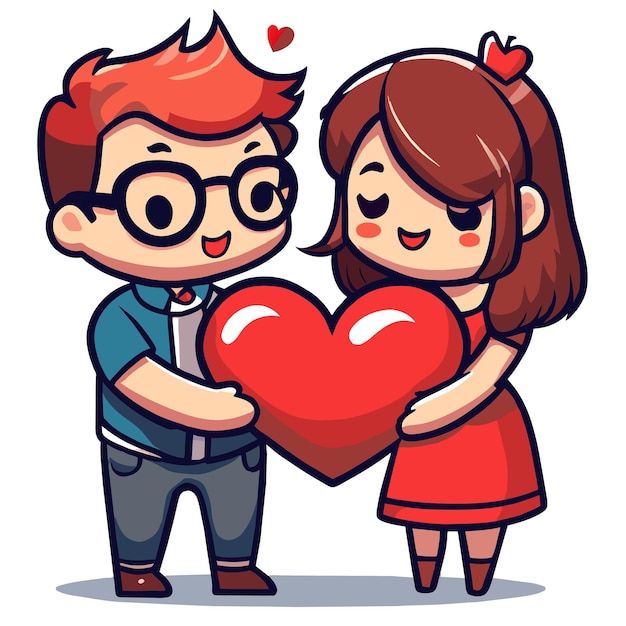 Vetor cute valentine casal amor desenhado à mão plano elegante mascote desenho de personagem de desenho animado adesivo