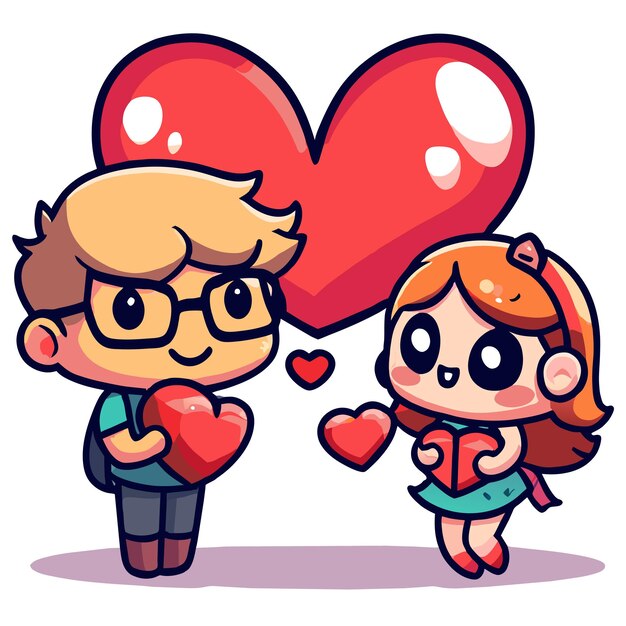 Cute valentine casal amor desenhado à mão plano elegante mascote desenho de personagem de desenho animado adesivo