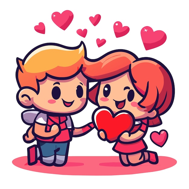 Vetor cute valentine casal amor desenhado à mão plano elegante mascote desenho de personagem de desenho animado adesivo