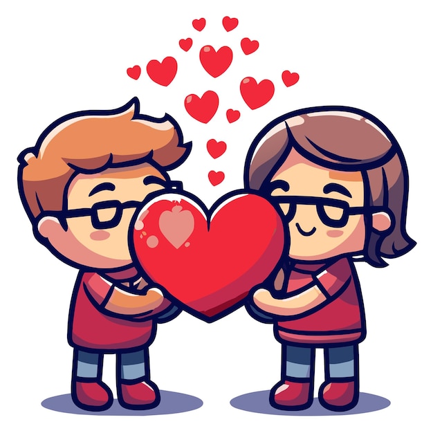 Cute valentine casal amor desenhado à mão plano elegante mascote desenho de personagem de desenho animado adesivo