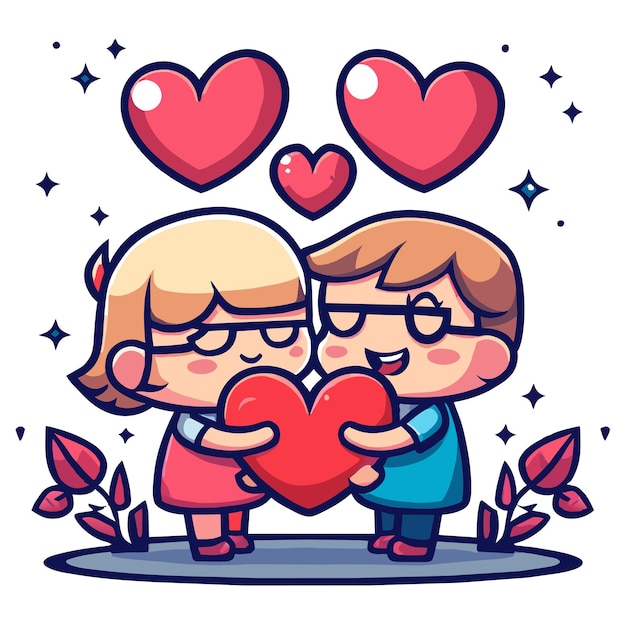 Cute valentine casal amor desenhado à mão plano elegante mascote desenho de personagem de desenho animado adesivo