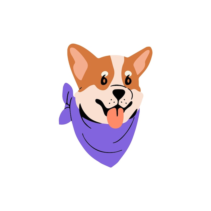 Vetor cute welsh corgi avatar funny muzzle of toy breed puppy lovely dog face shows tongue amusing pup snout portrait happy pet companion smile flat isolated vector illustration on white background