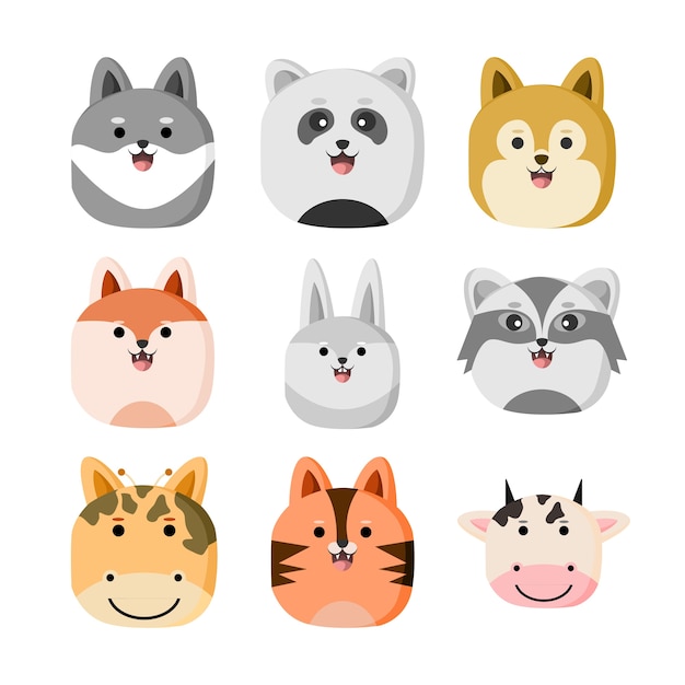 Cute zoo animal head illustration set